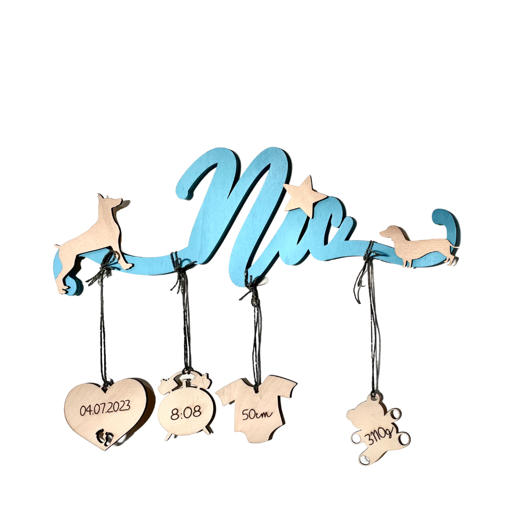 Nursery Room Decor - Wall Mobile - Name with Birthdate tags - GiftShop.lu